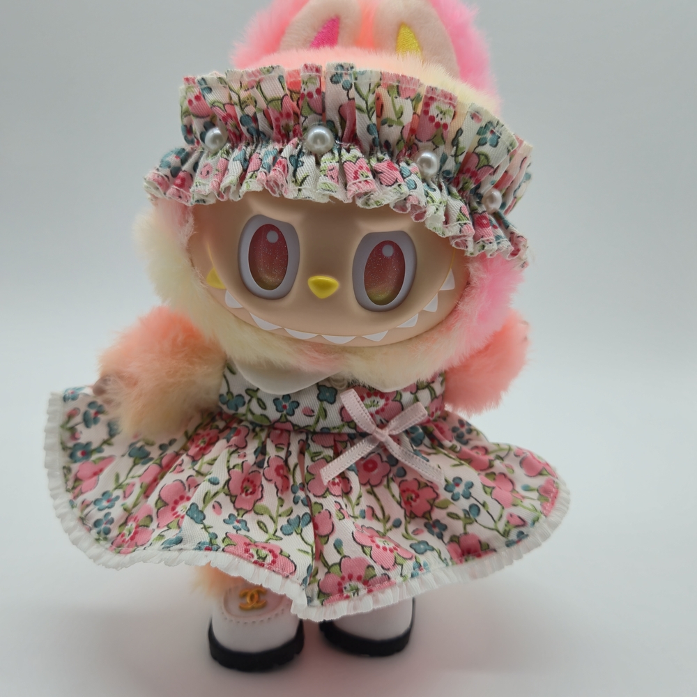 Floral Pink and Cream Dreas, Headband And White CC Shoes. Outfit Only.